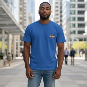 Harley‎ Davidson Battle Born Carson City Mens Blue Pocket T Shirt Tee 2XL